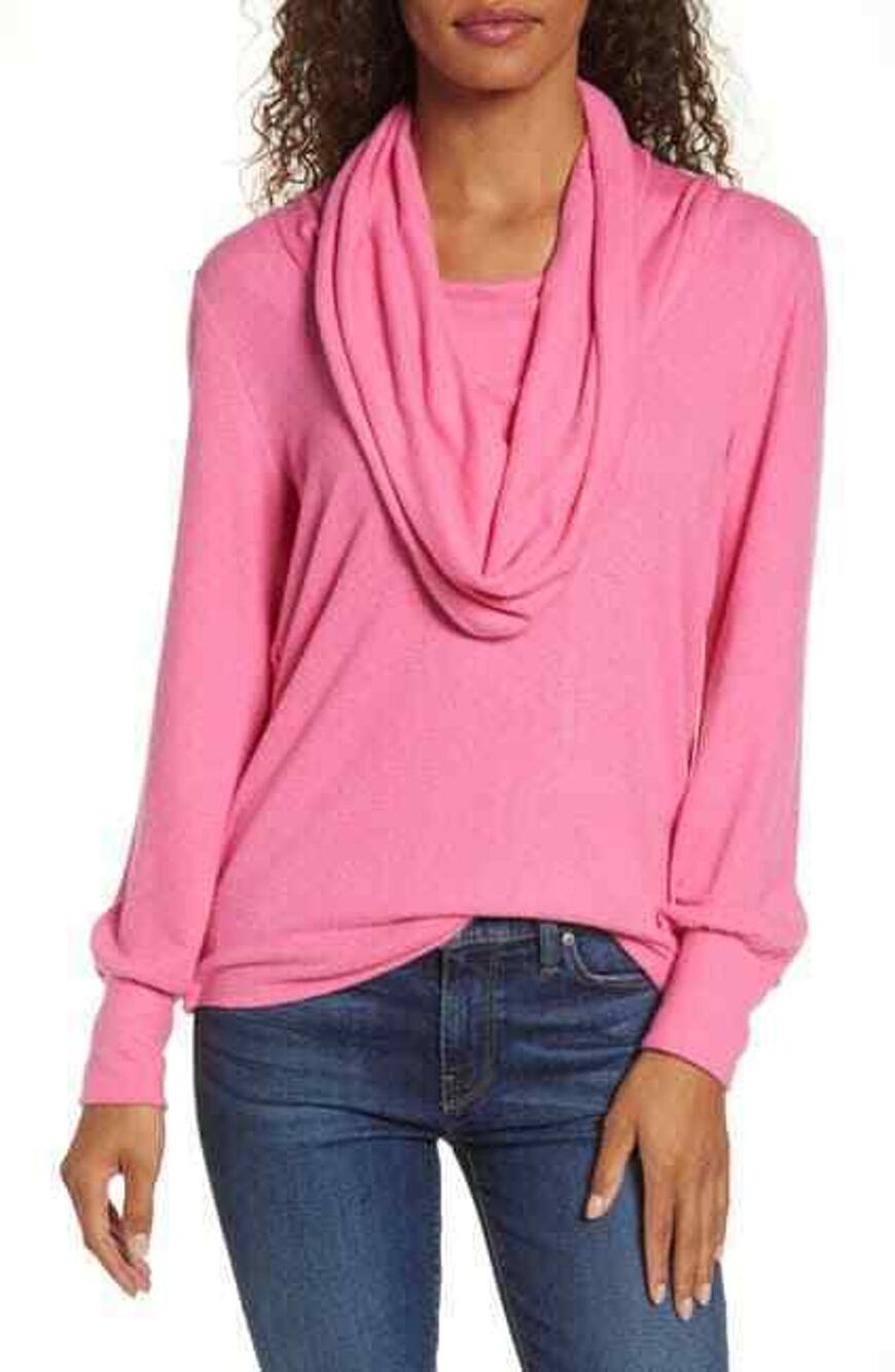 Gibsonlook NWT Cowl Neck Pullover Sweater Long Sleeve Pink Lipstick SMALL